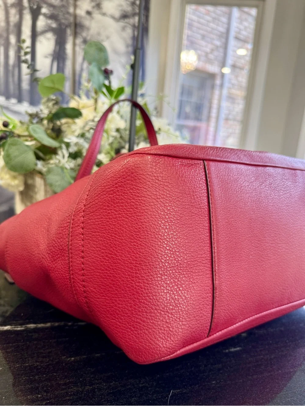 ♥️Coach Pebbled Leather Tote in Cranberry Red